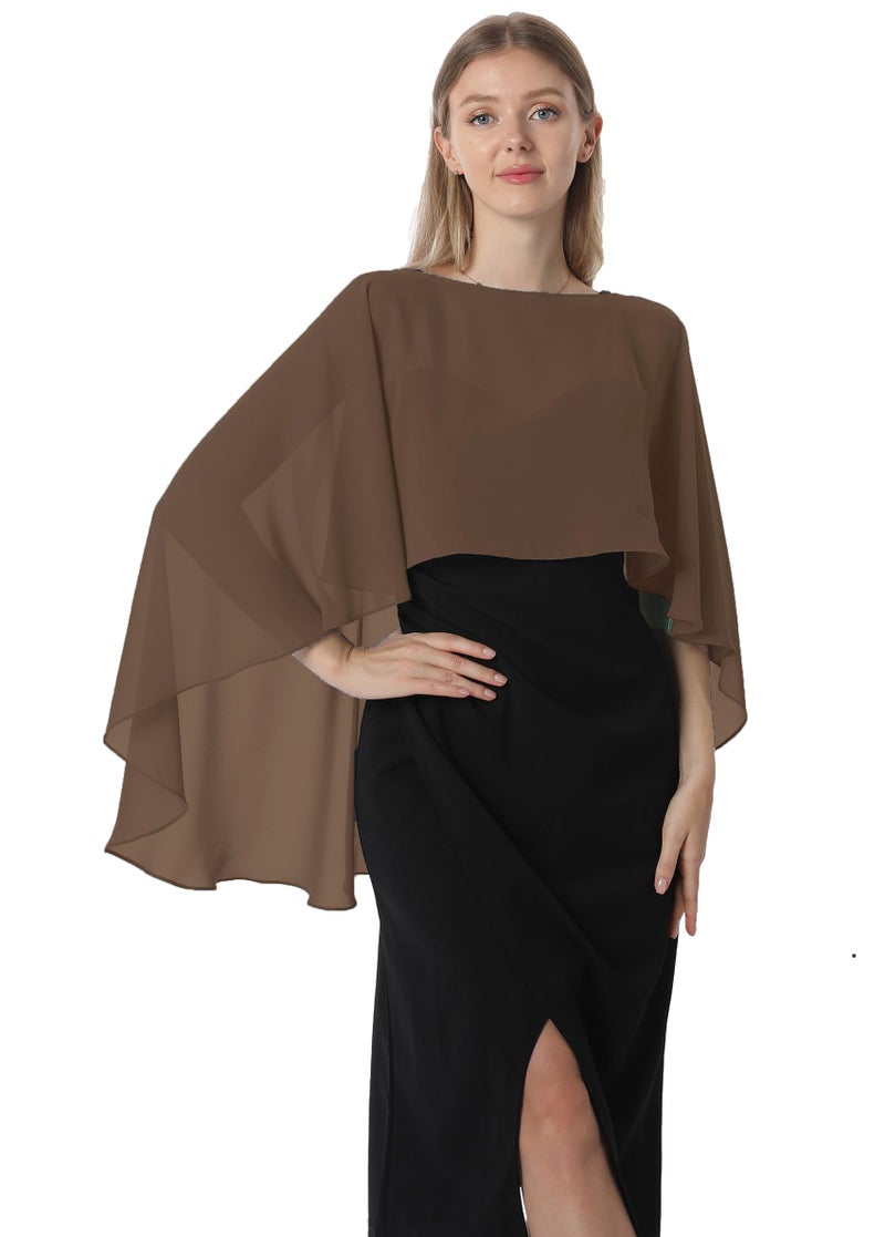 Hotshawl Capelets for women Chiffon Cape Shawls and Wraps for Evening Dress Wedding Capes Cover Up (Coffee) - Image 1
